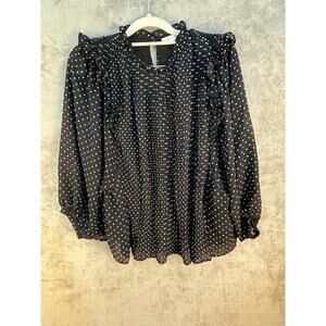 Mustard Seed Blouse Small Black Chiffon Polka Dot Ruffles Whimsigoth Twee